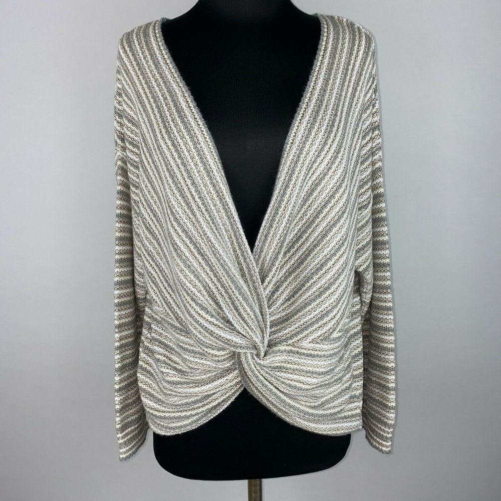 A.N.A. A New Approach L Striped Knot Twist Front Acrylic Layering Sweater